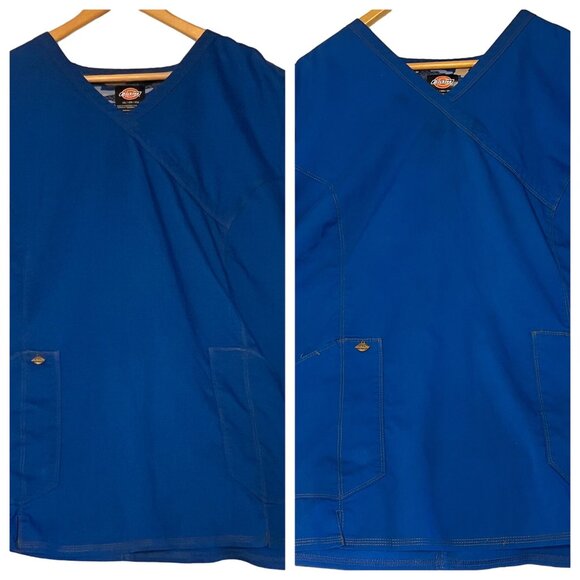 2 Dickies Blue Unisex Scrub Top 3XL With Pockets & V-Neck Medical Comfortable - Picture 1 of 16